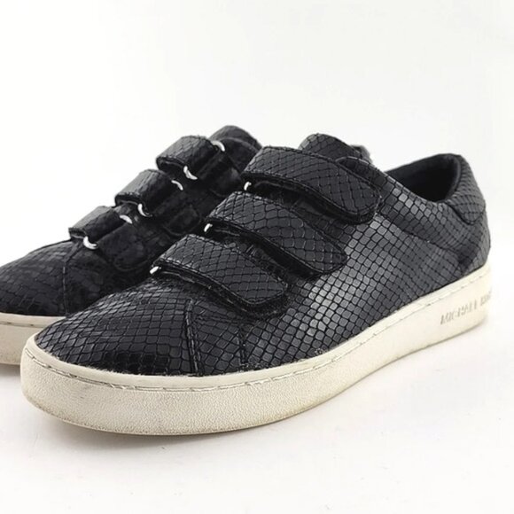 Michael Kors MK Women's Sneaker Shoes Black Reptile Texture 3 Straps Size 5M - Picture 3 of 14
